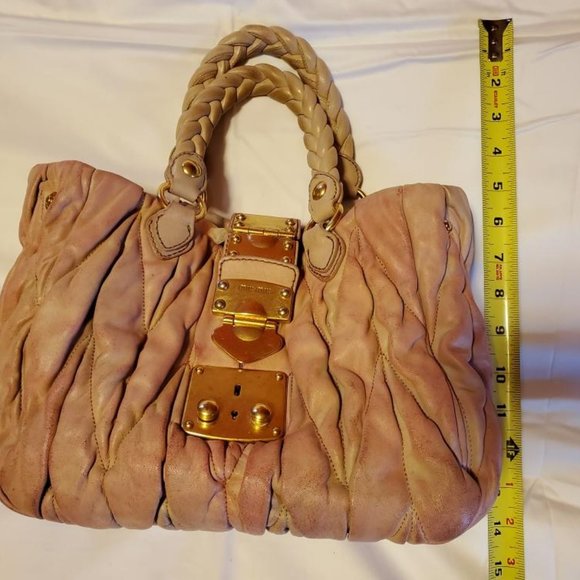 Vintage Miu Miu Prada Metelasse arcadie Leather hobo tote crossbody pink beige - Picture 11 of 14